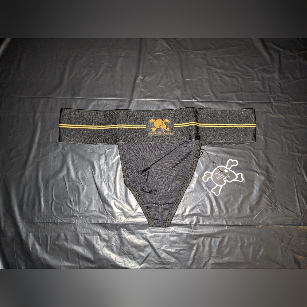 Skull and Bones Men's Ribbed Black Thong underwear Size L